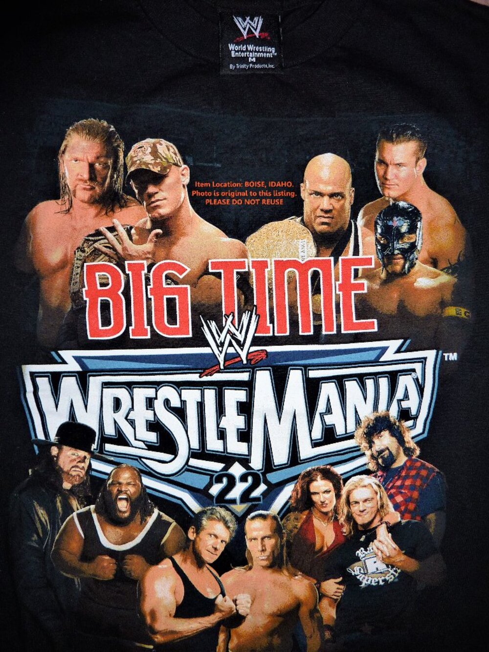 WWE Wrestlemania 22 BIG TIME tee Undertaker Cena Edge Lita Trish Flair Mysterio